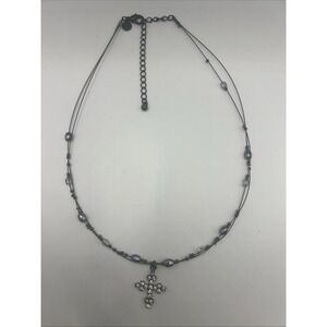 Whimsygoth Religious Choker Style VJ Necklace Beads Hanging Crucifix Vtg 90s